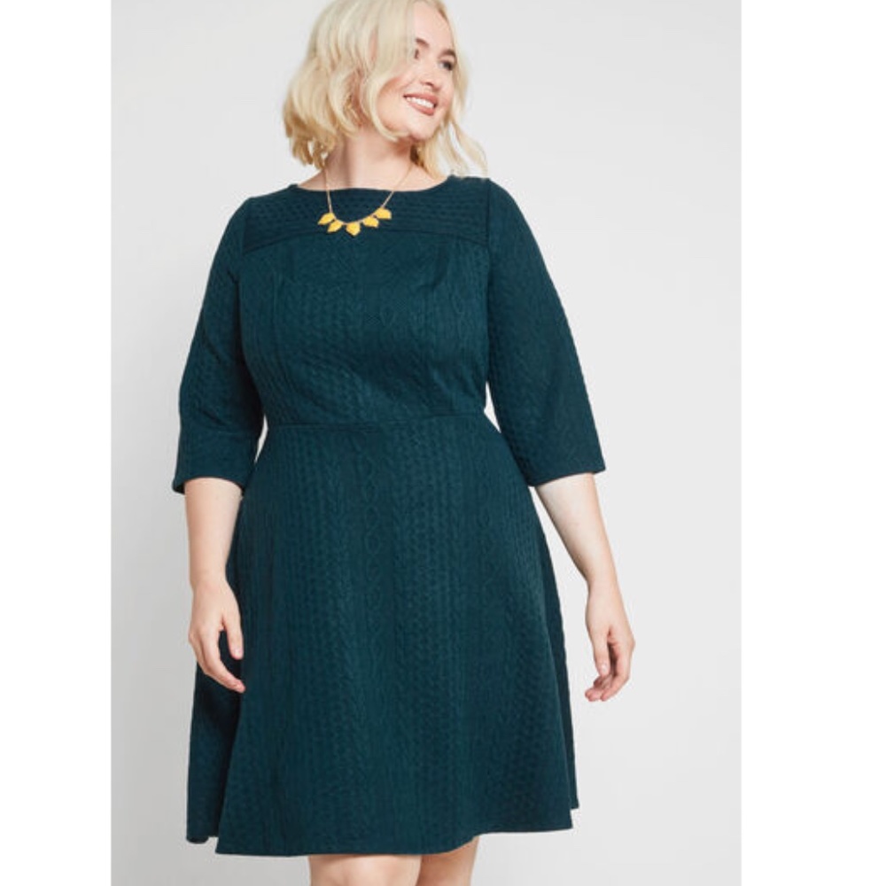 Modcloth Teal Braid My Entire Day Fit &Flare Dress